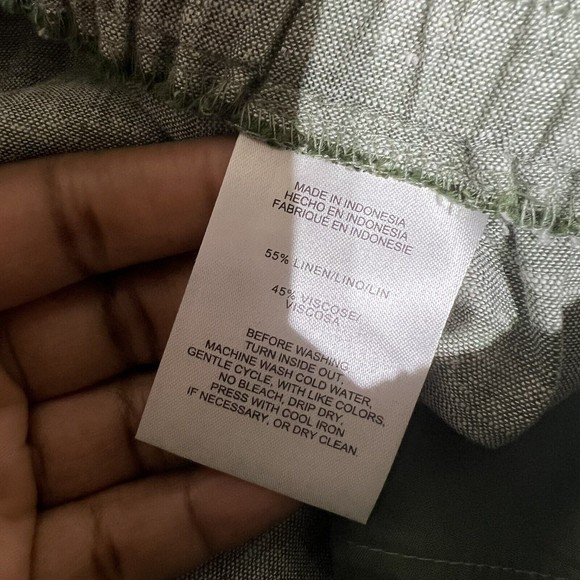 Jones New York Women 1X Crop Ankle Pants Linen Blend green White Cuffed elastic - Picture 9 of 9